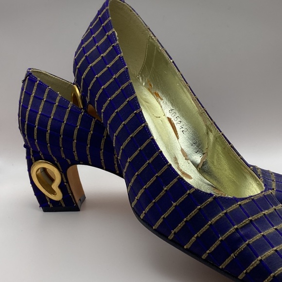 Costa Blanca Purple & Gold Block Heels W/Heart Cutout Women Size 6 1/2M, - Picture 8 of 16